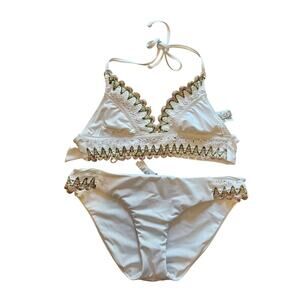Becca by Rebecca Virtue Layla Crochet Halter Bikini white womens small medium